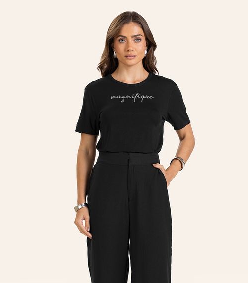 T- shirt em Viscotorcion Feminina Endless Preto