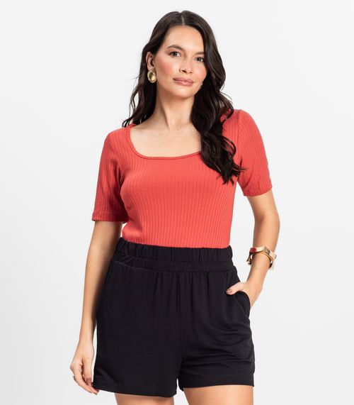 Blusa em Ribana Canelada Rovitex Marrom