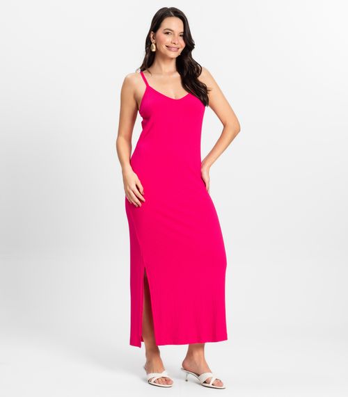 Vestido Midi em Ribana Canelada Rovitex Rosa