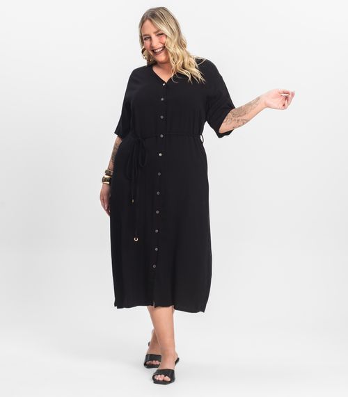 Vestido Chemise Longo Plus Size Secret Glam Preto