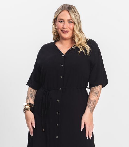 Vestido Chemise Longo Plus Size Secret Glam Preto
