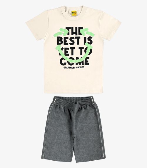 Conjunto Regata c Bermuda em Meia Malha Rovi Kids Bege