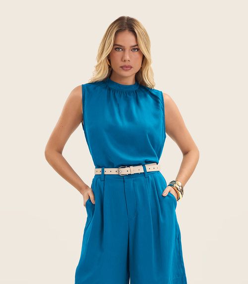 Regata Feminina Curta Com Gola Endless Azul