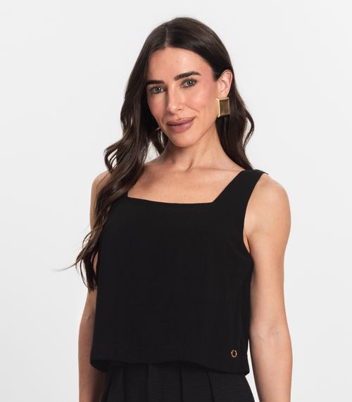 Regata Cropped Feminino Em Linho Endless Preto