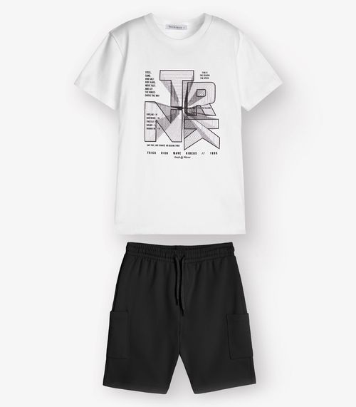 Conjunto Camiseta com Bermuda Menino Trick Nick Branco