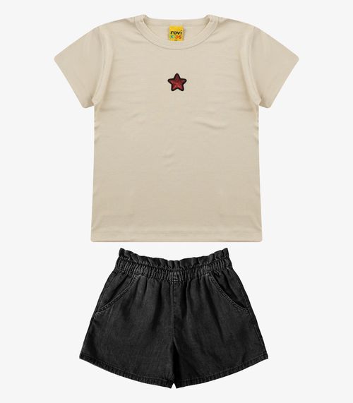 Conjunto Blusa com Shorts Menina Rovi Kids Bege