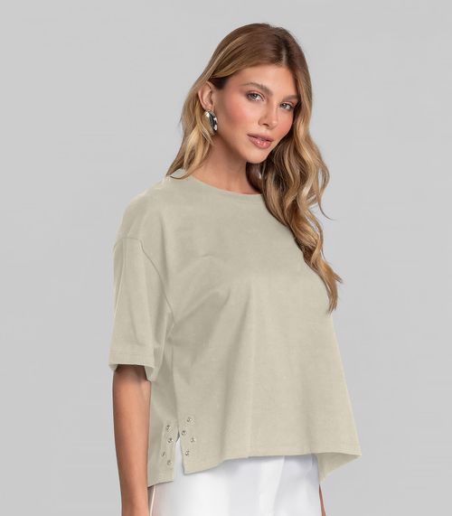 T- Shirt Feminina Manga Curta Box Dianna Bege