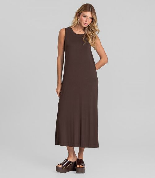Vestido Midi Feminino em Malha Visco Dianna Marrom