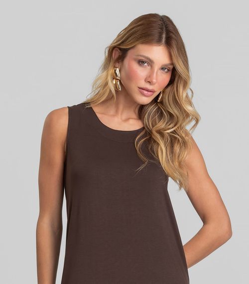 Vestido Midi Feminino em Malha Visco Dianna Marrom