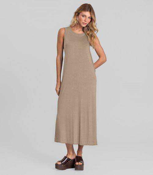 Vestido Midi Feminino em Malha Visco Dianna Marrom