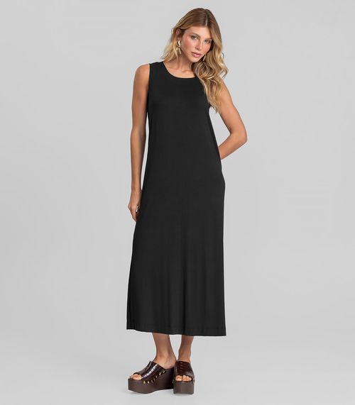 Vestido Midi Feminino em Malha Visco Dianna Preto