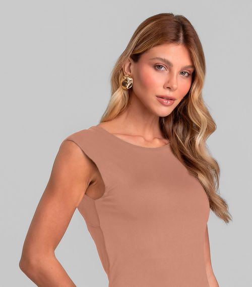 Vestido Midi Feminino Decote Canoa Dianna Marrom