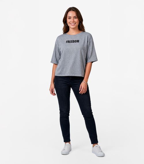 Blusa Feminina Em Viscotorcion Infinita Cor Cinza