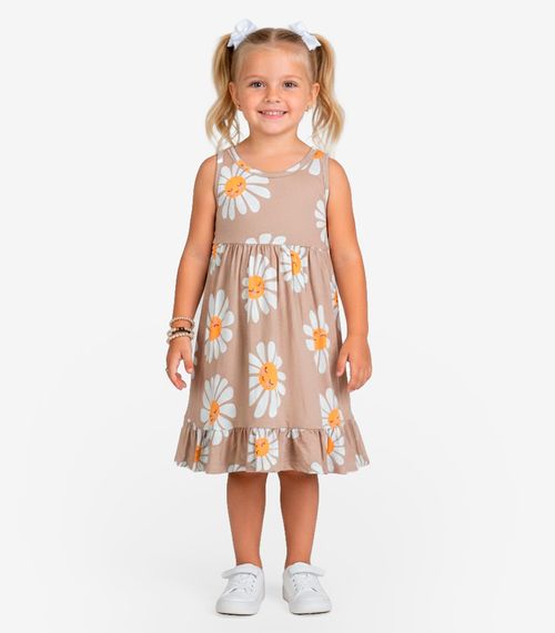 Vestido Infantil em Meia Malha Penteada Select Marrom