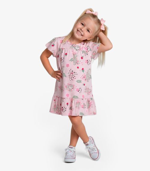 Vestido Infantil Com Manga Godê Select Rosa