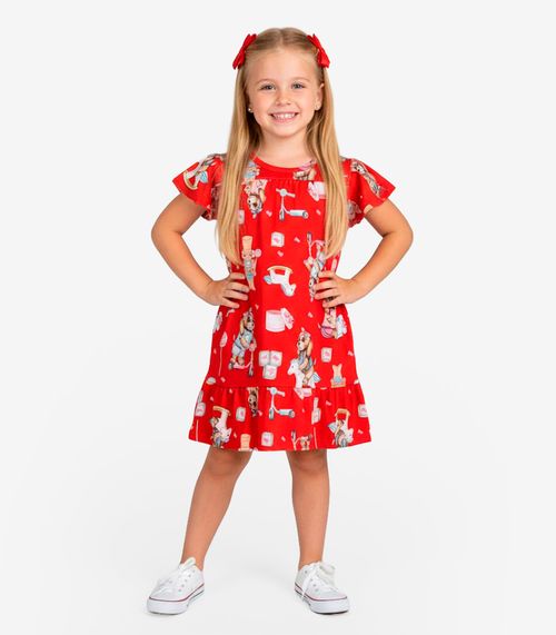 Vestido Infantil Com Manga Godê Select Vermelho