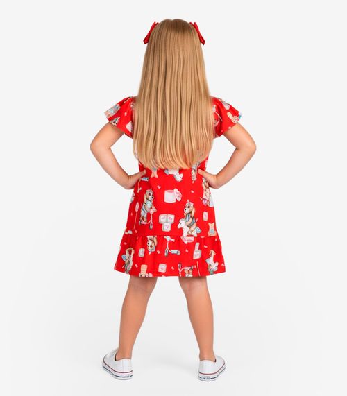 Vestido Infantil Com Manga Godê Select Vermelho