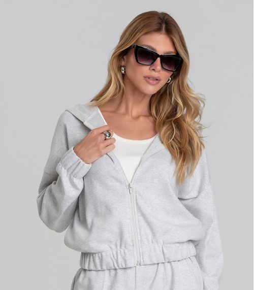 Jaqueta com Capuz Feminino em Suedine Dianna Cinza