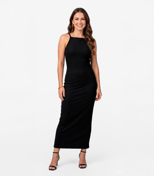 Vestido Feminino Em Ribana Infinita Cor Preto