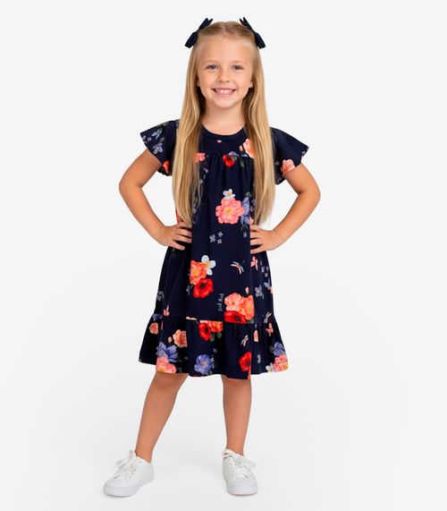Vestido Infantil Com Manga Godê Select Azul
