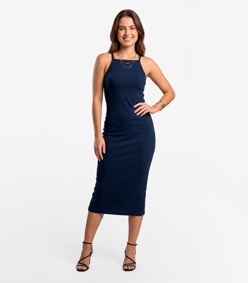 Vestido Feminino Em Ribana Infinita Cor Azul