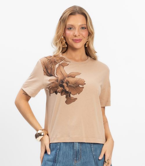 T- Shirt Feminina Meia Malha Rovitex Marrom