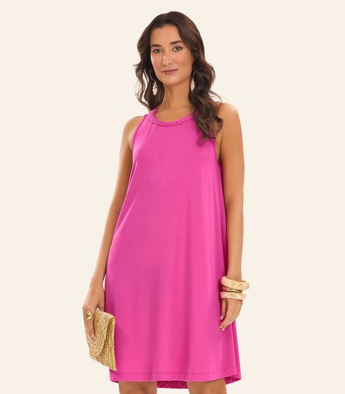 Vestido Curto Visco Maquinetada Feminino Rovitex Rosa