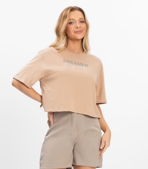 T- Shirt Feminina Meia Malha Rovitex Marrom