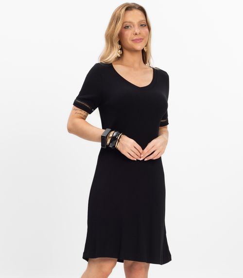 Vestido Curto Feminino Ribana de Viscose Rovitex Preto