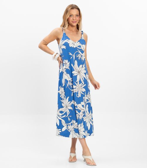 Vestido Super Midi Feminino Visco Maquinetada Azul