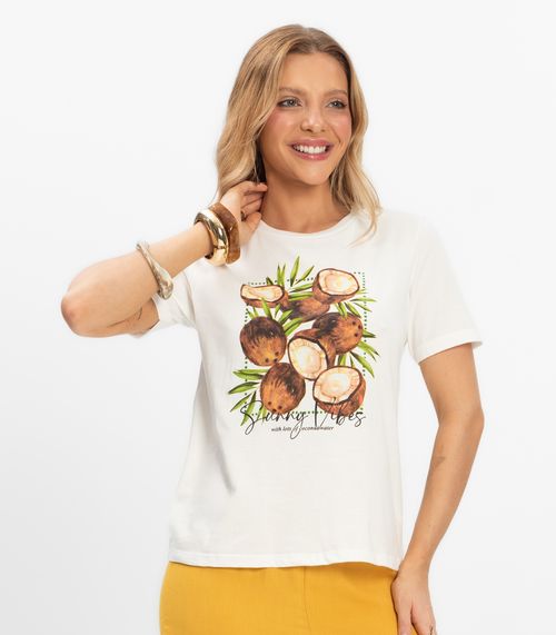 T- Shirt Feminina Meia Malha Rovitex Bege