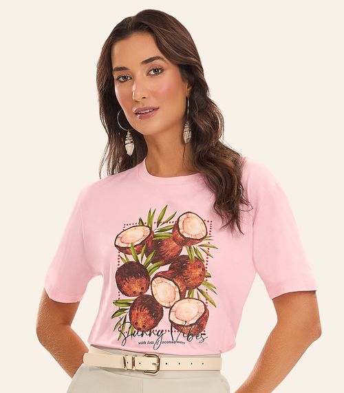 T- Shirt Feminina Meia Malha Rovitex Rosa
