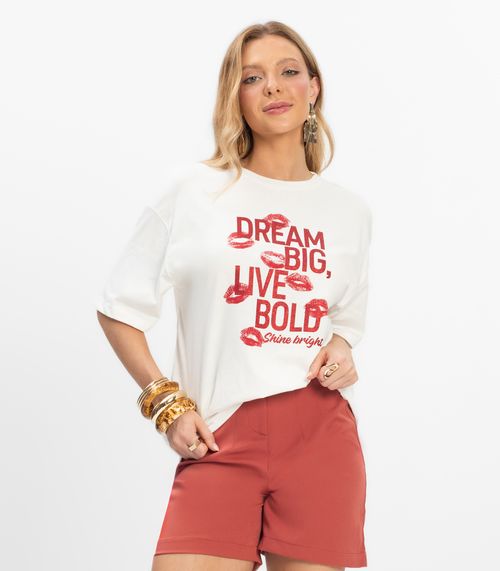 T- Shirt Overzised Meia Malha Feminina Rovitex Bege