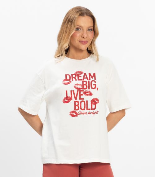 T- Shirt Overzised Meia Malha Feminina Rovitex Bege