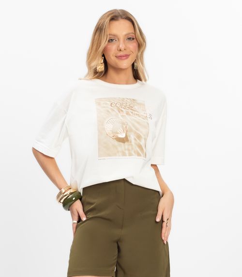 T- shirt Overzised Meia Malha Feminina Rovitex Bege
