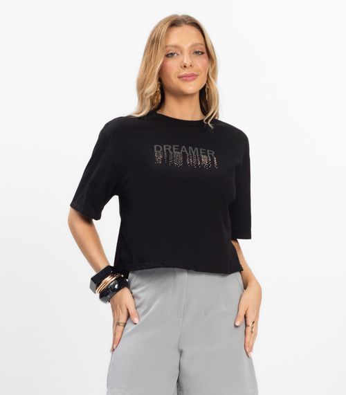 T- Shirt Feminina Meia Malha Rovitex Preto