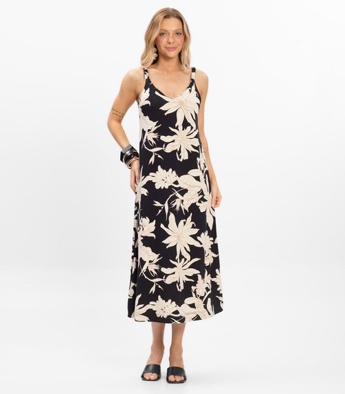 Vestido Super Midi Feminino Visco Maquinetada Preto