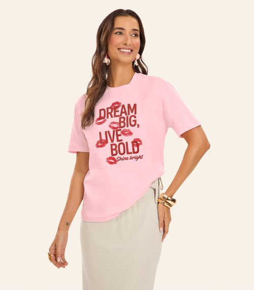 T- Shirt Overzised Meia Malha Feminina Rovitex Rosa