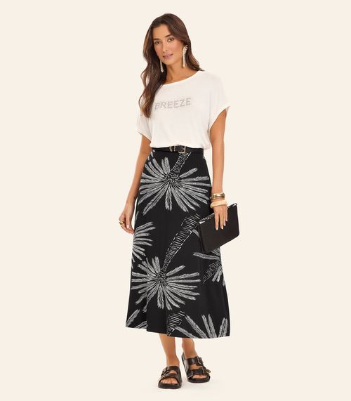 Saia Midi Feminina Viscotorcion Rovitex Preto