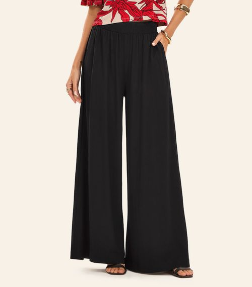 Calça Pantalona Feminina Visco Maquinetada Rovitex Preto