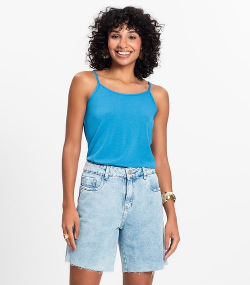 Blusa de Alça Feminina Viscotorcion Básica Rovitex Azul