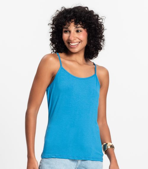 Blusa de Alça Feminina Viscotorcion Básica Rovitex Azul