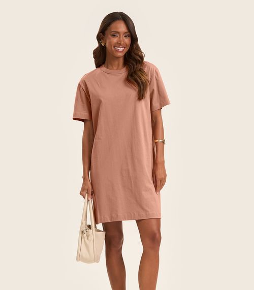 Vestido Básico T-Shirt Feminino Rovitex Marrom