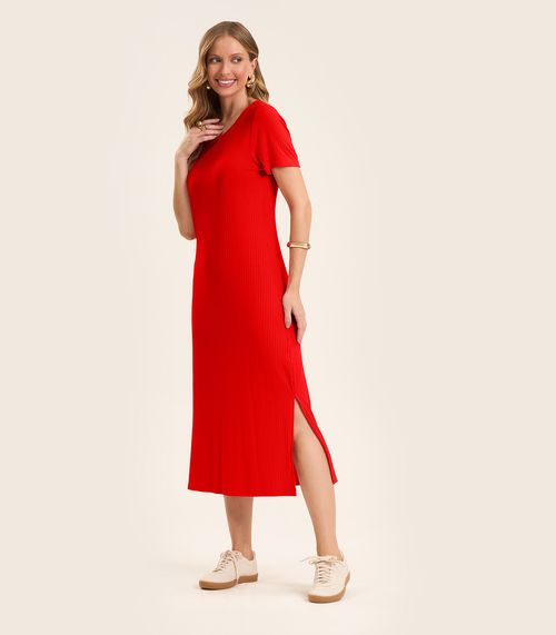 Vestido Midi Ribana Canelada Básico Rovitex Laranja