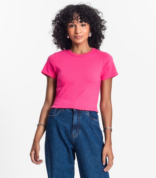 Blusa Cropped Ribana Básica Rovitex Rosa