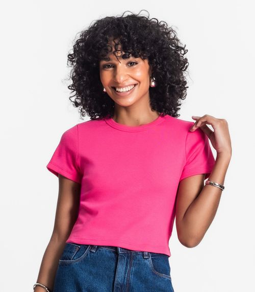 Blusa Cropped Ribana Básica Rovitex Rosa