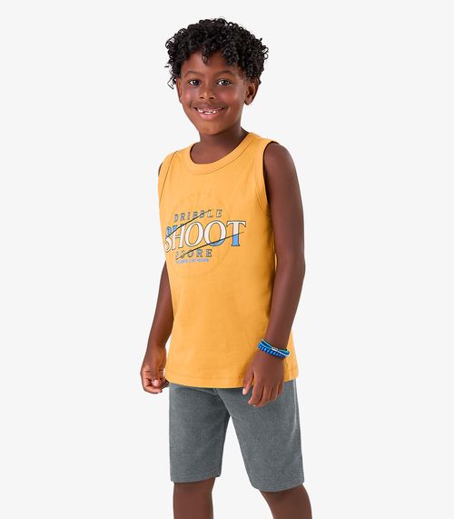 Conjunto Regata c/ Bermuda em Meia Malha Rovi Kids Amarelo