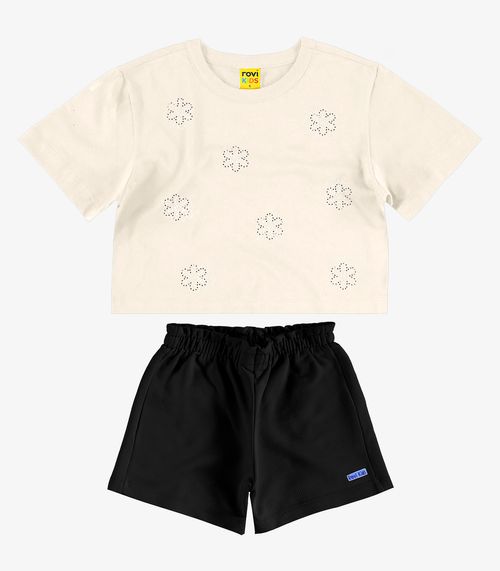 Conjunto Blusa com Shorts Meia Malha Rovi Kids Bege