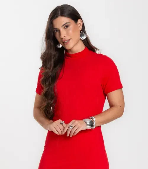 Vestido Feminino Canelado Infinita Cor Vermelho