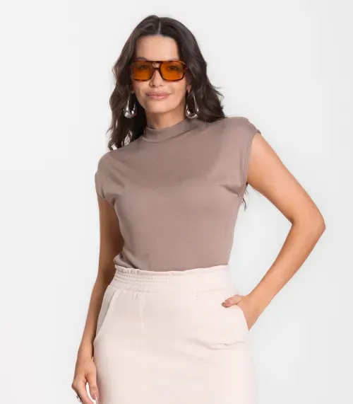 Regata Feminina em Visco Tricot Infinita Cor Marrom